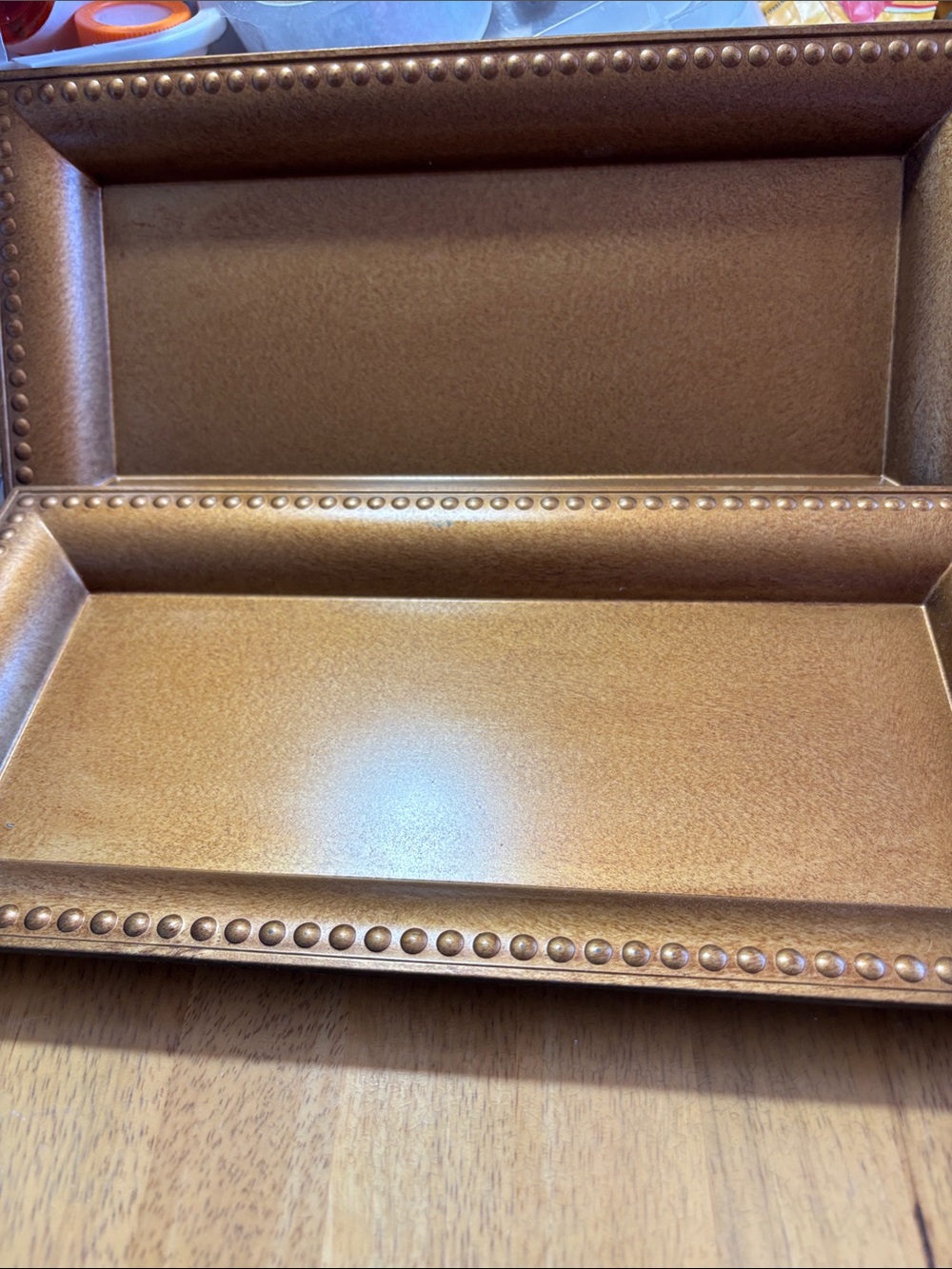 Decorative Metallic Brown Bath Tray with Beaded Edge Set of 2